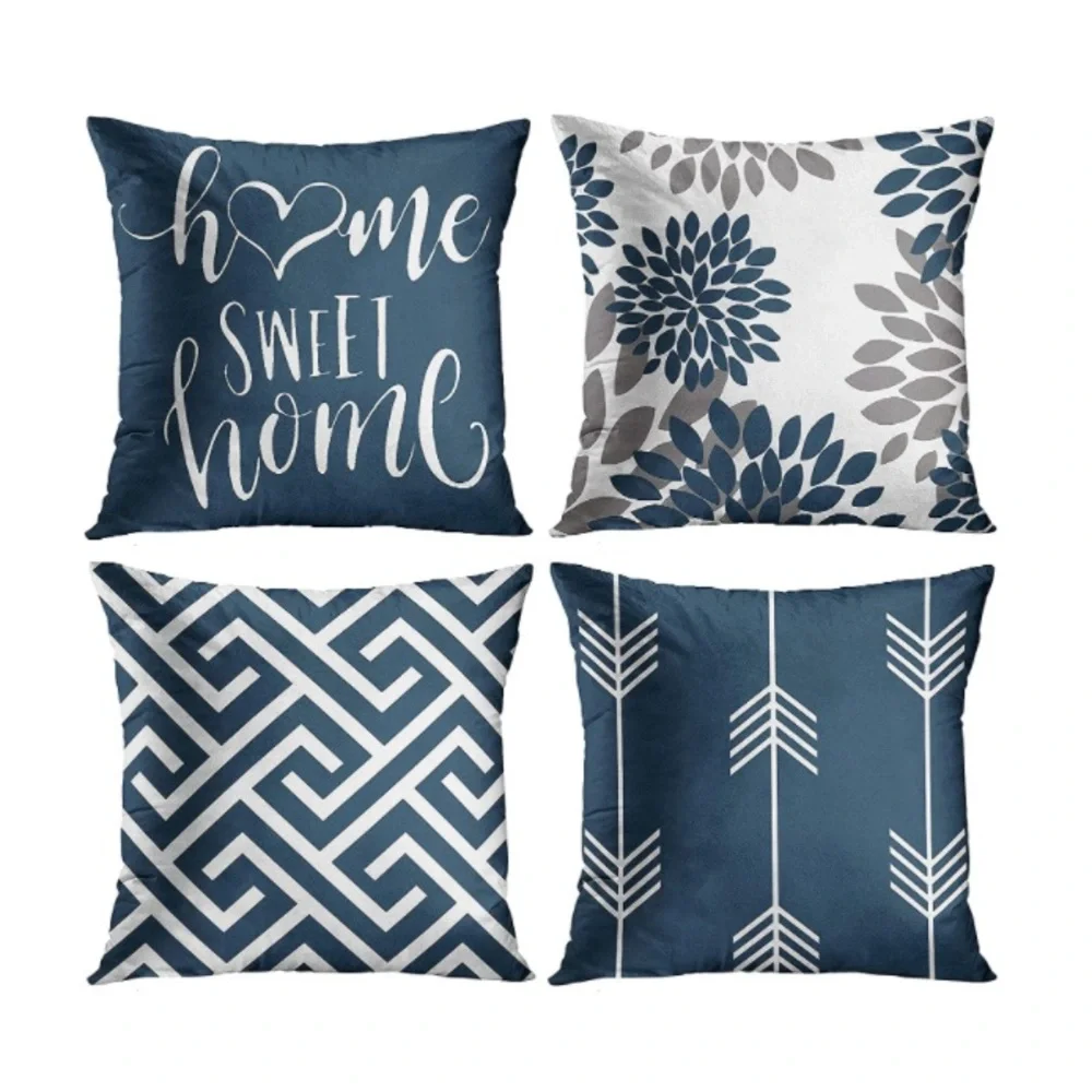 Luxury Home | Chic Blue, White & Grey Home Sweet Home Throw Pillow Covers